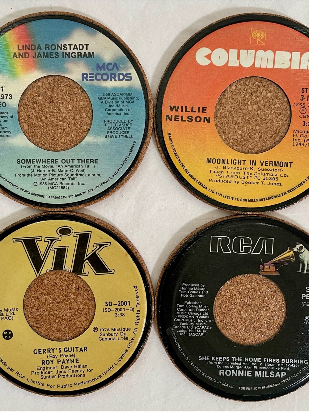Handmade Upcycled 45 RPM Vinyl Record Coasters - Country